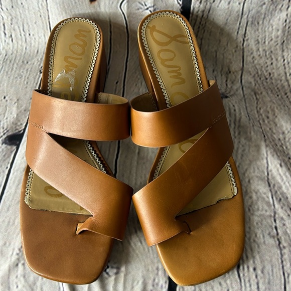 Women’s Sam Edelman Prague ginger brown leather slip on w/block heels size 10.5 - Picture 1 of 8